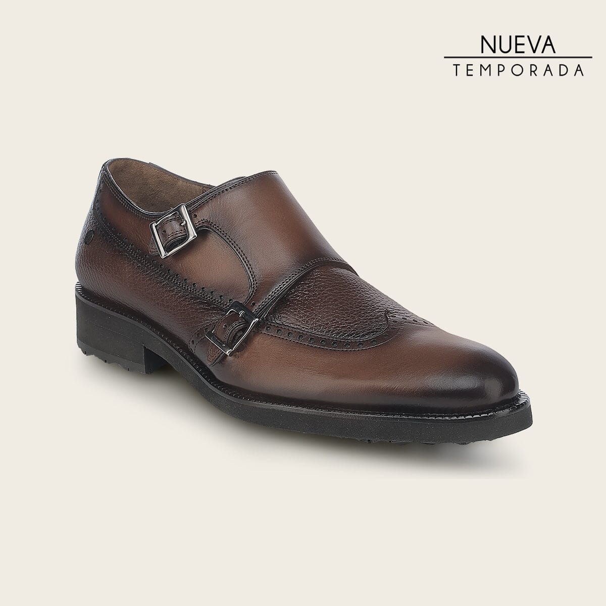 Zapato de vestir monkstrap en piel genuina de venado