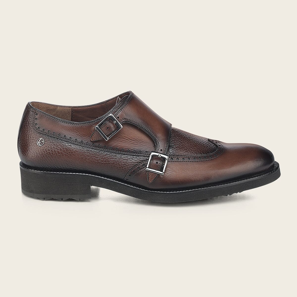 Zapato de vestir monkstrap en piel genuina de venado