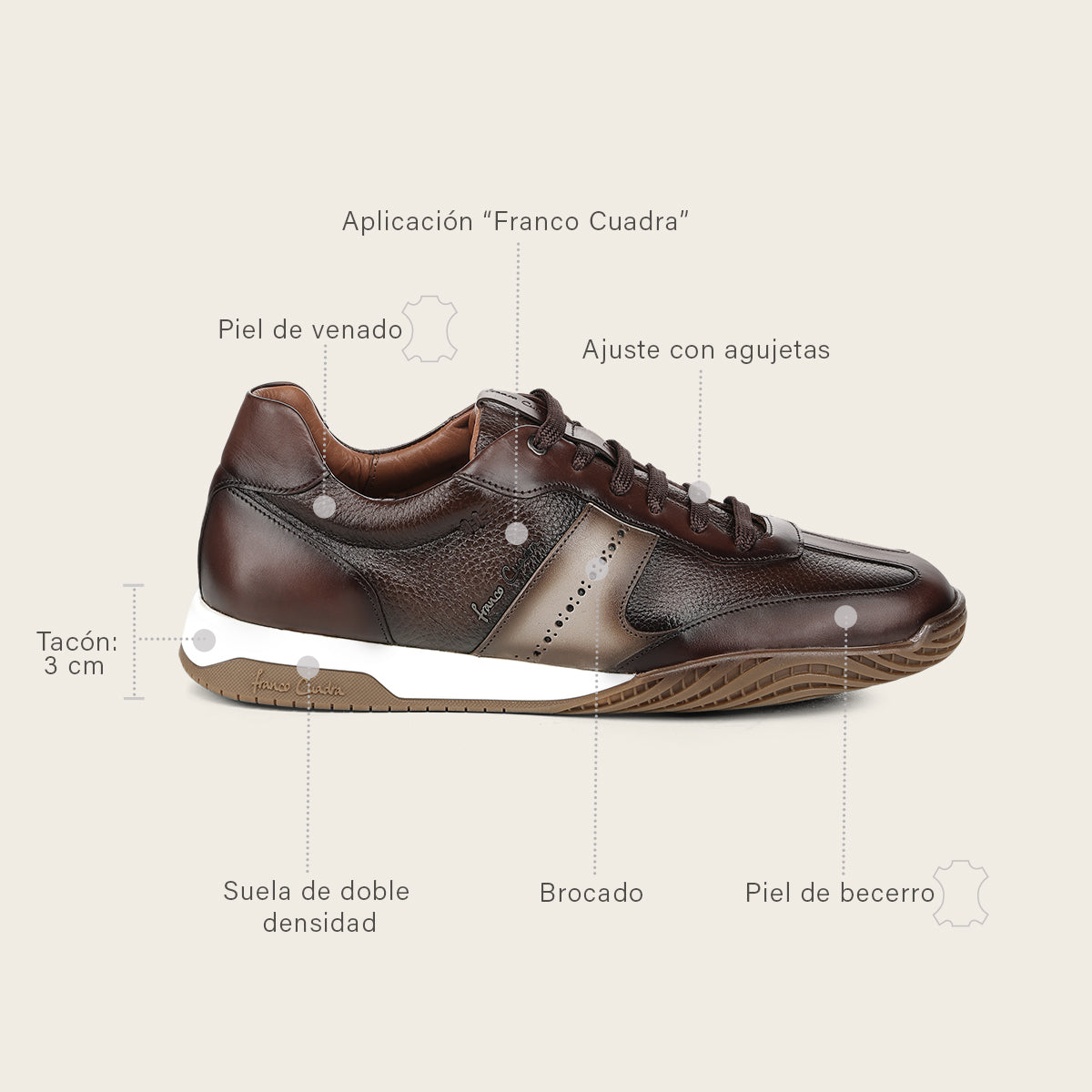 Tenis en piel genuina de venado para caballero