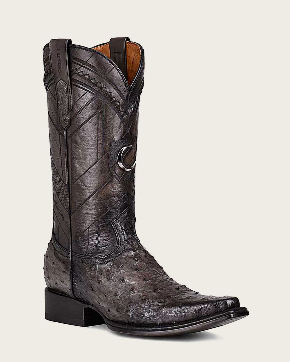 Bota piel exotica cafe con grabado