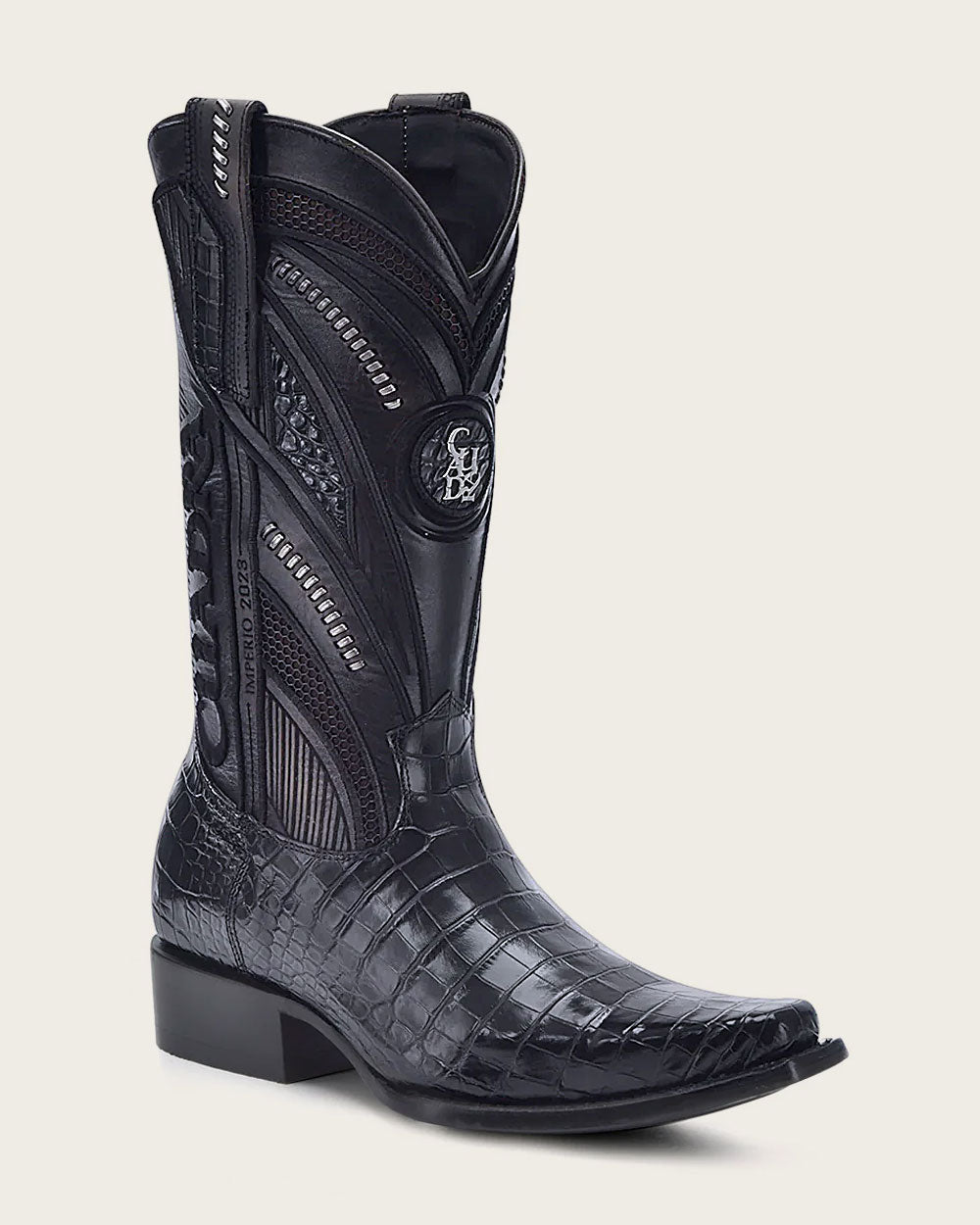 Bota vaquera de piel de alto exótico color negro