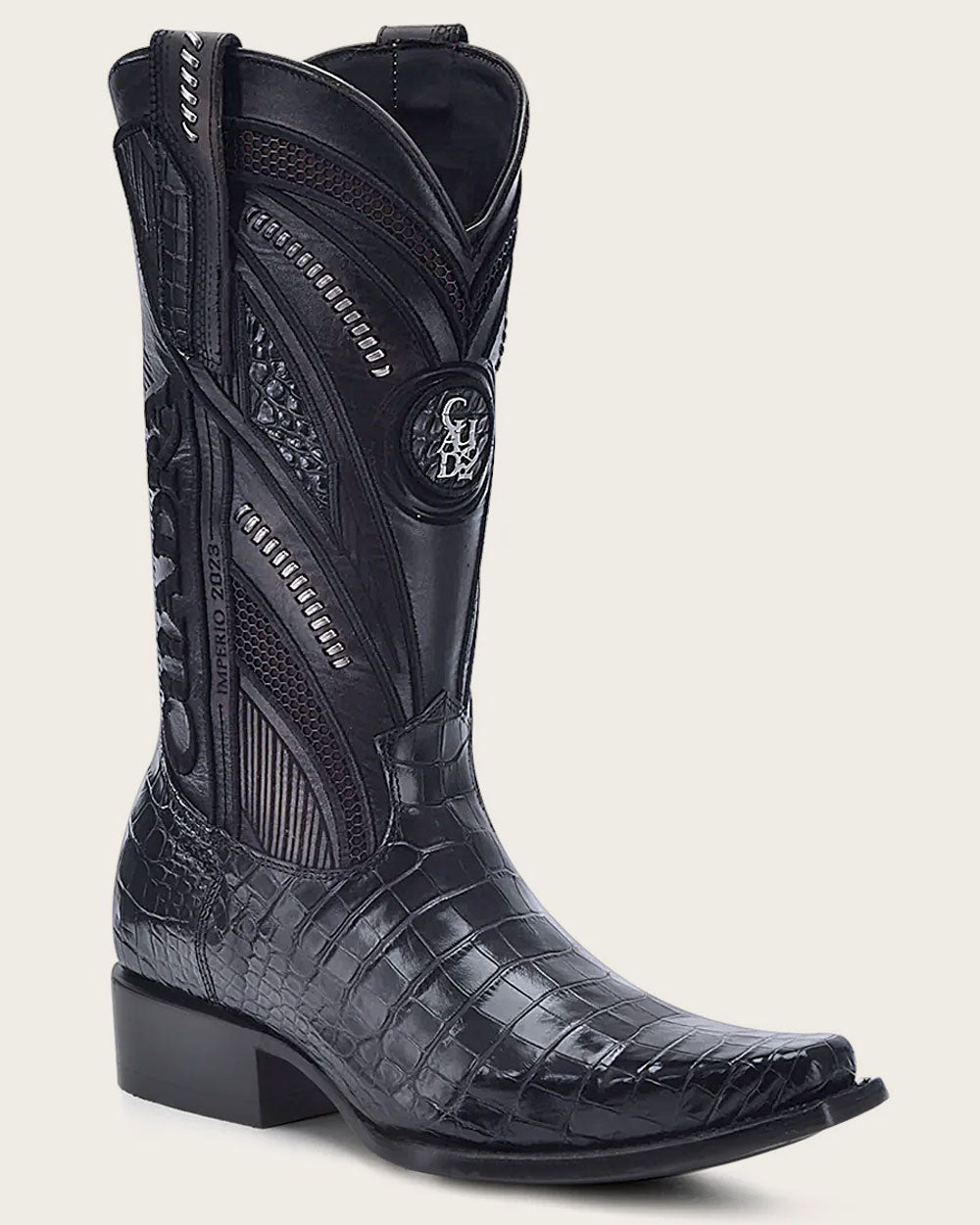 Bota vaquera de piel de alto exótico color negro