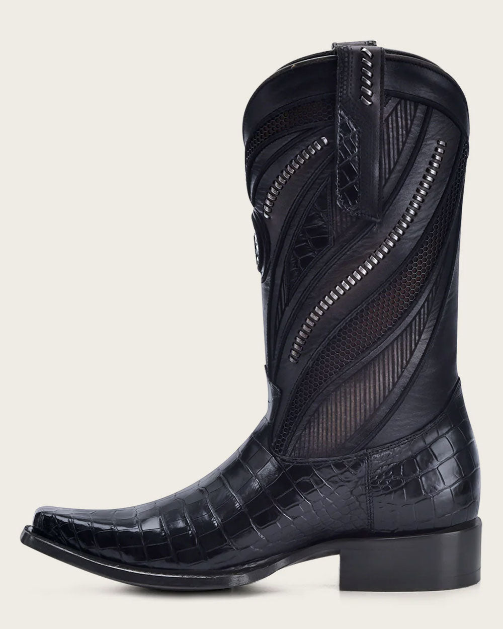 Bota vaquera de piel de alto exótico color negro