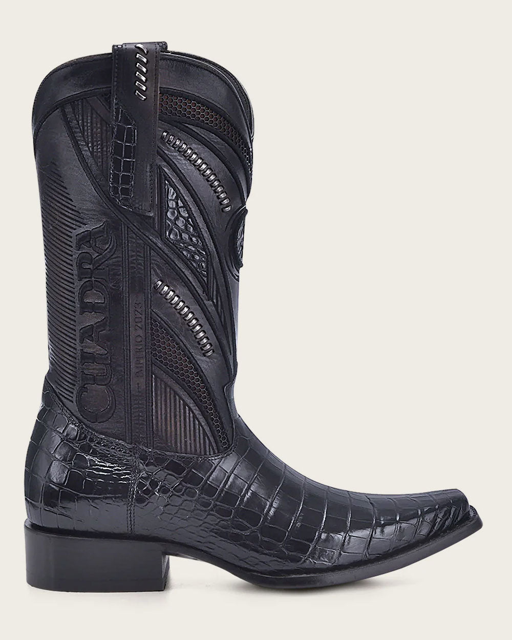 Bota vaquera de piel de alto exótico color negro