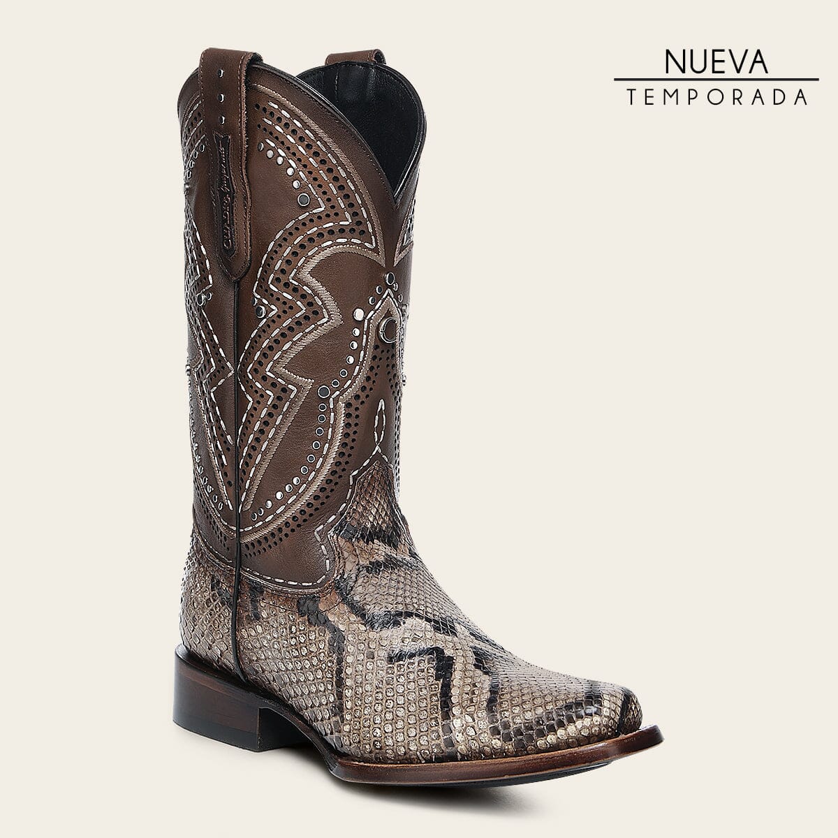 Bota rodeo en piel genuina de pitón para dama