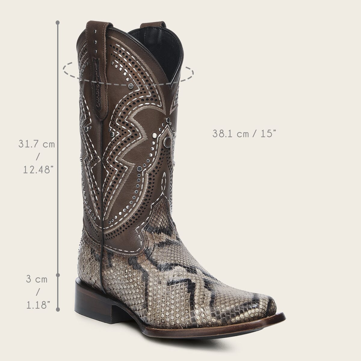 Bota rodeo en piel genuina de pitón para dama