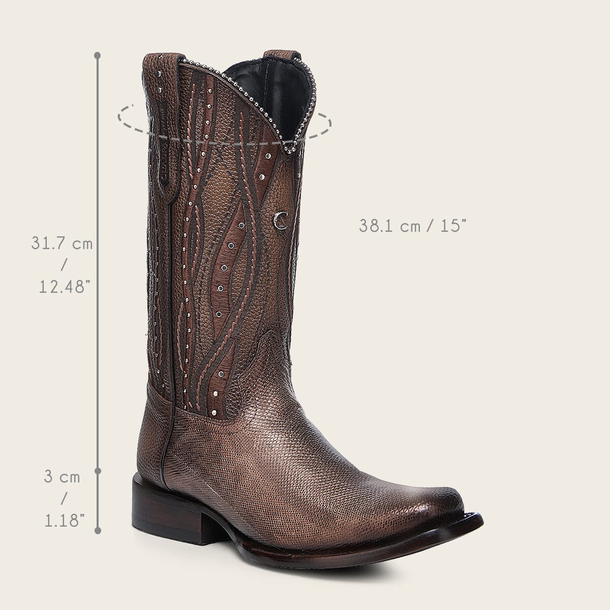 Bota de rodeo en piel genuina de carunga para dama