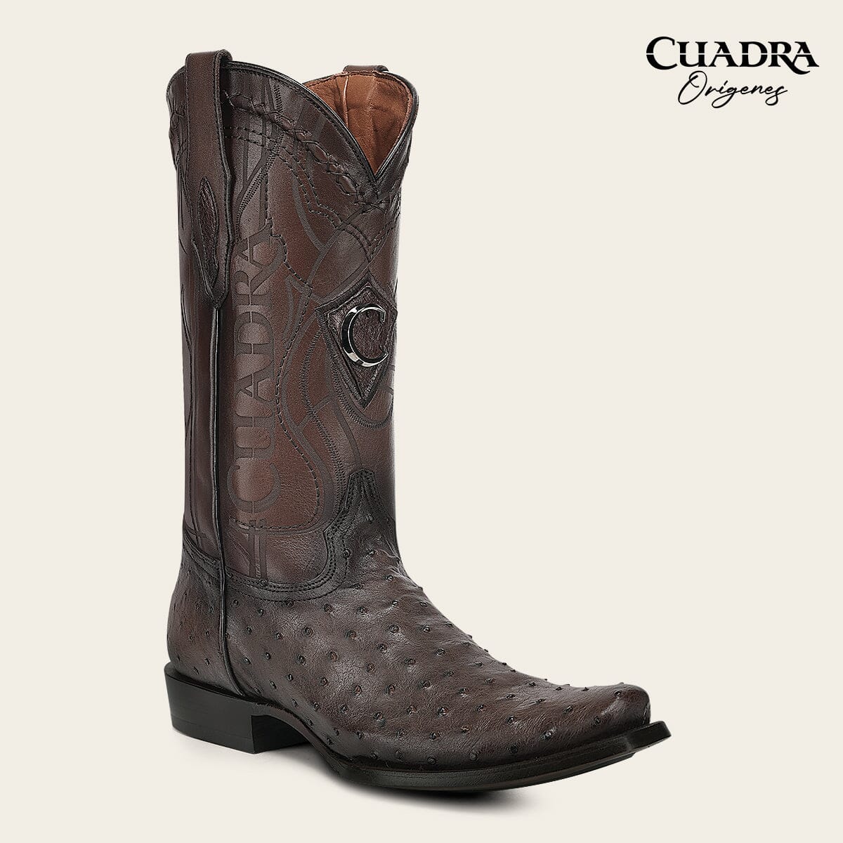 Bota tradicional Orígenes en piel genuina de avestruz para caballero