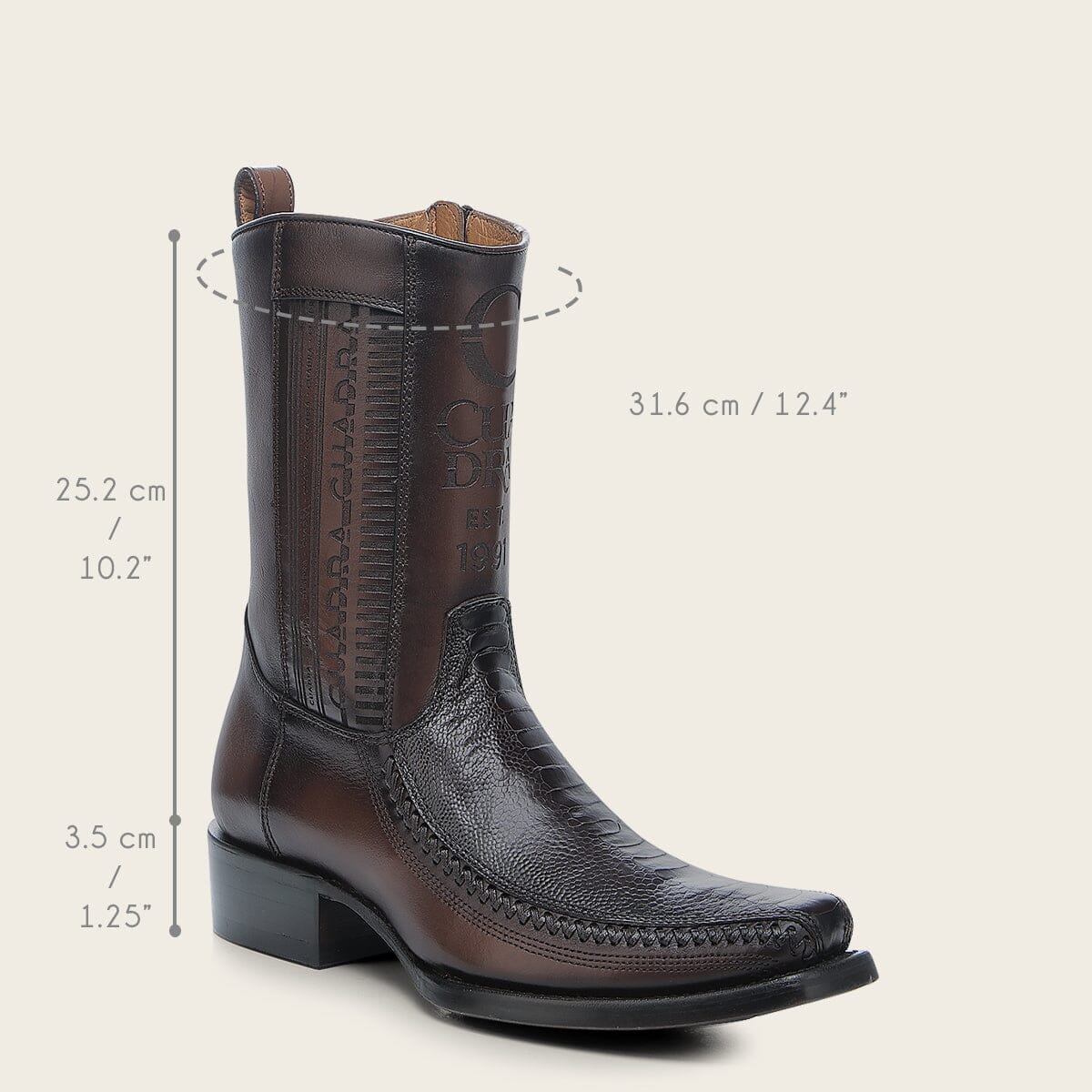 Bota casual en piel genuina de pata de avestruz para caballero