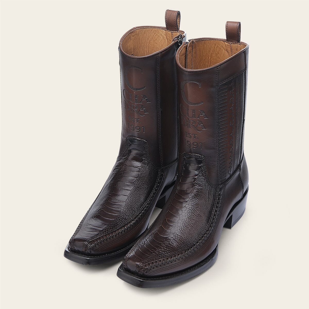 Bota casual en piel genuina de pata de avestruz para caballero