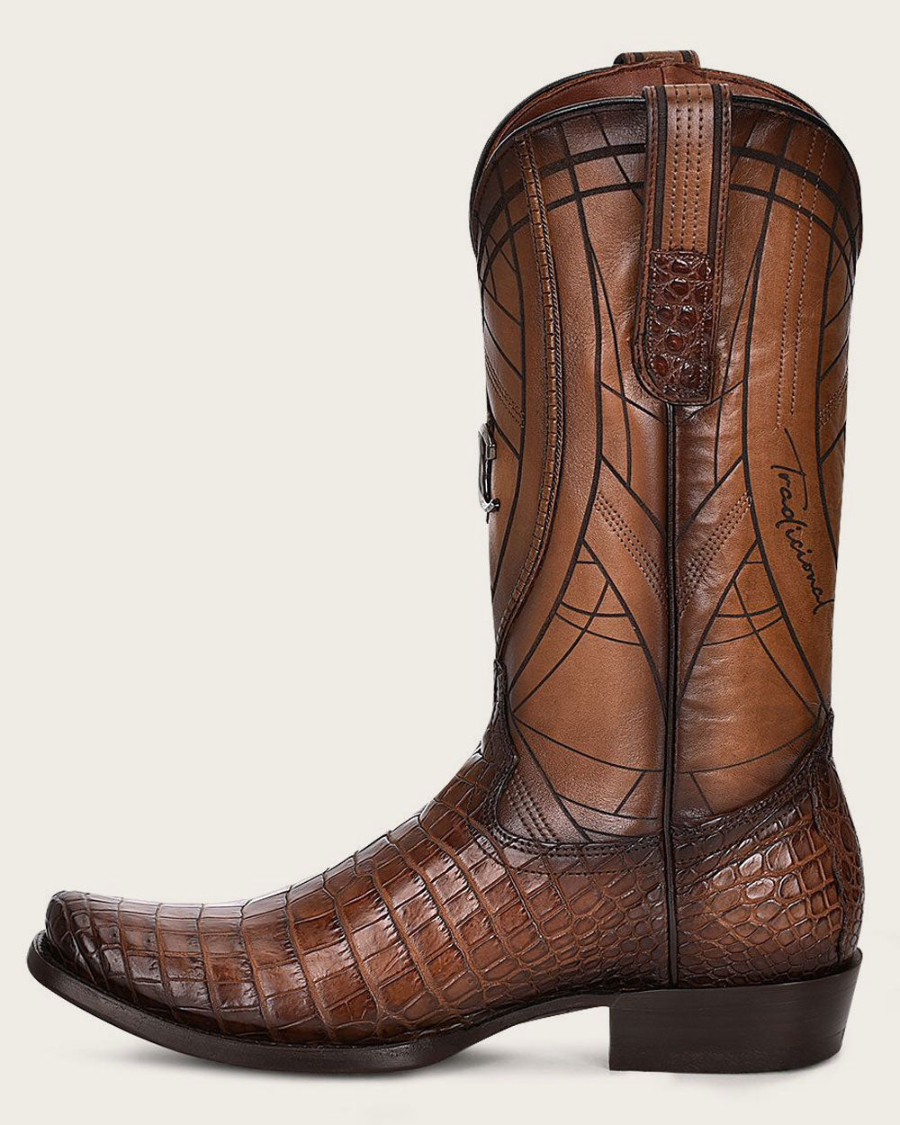 Botas de hombre tradicionales de cuero exótico pintadas a mano.