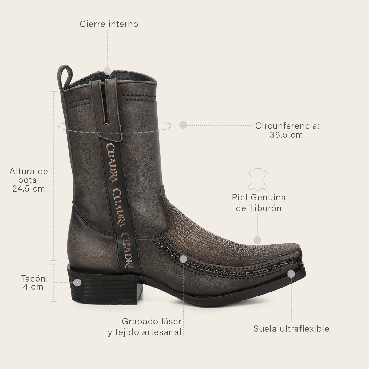 Bota urbana en piel genuina de tiburón para caballero