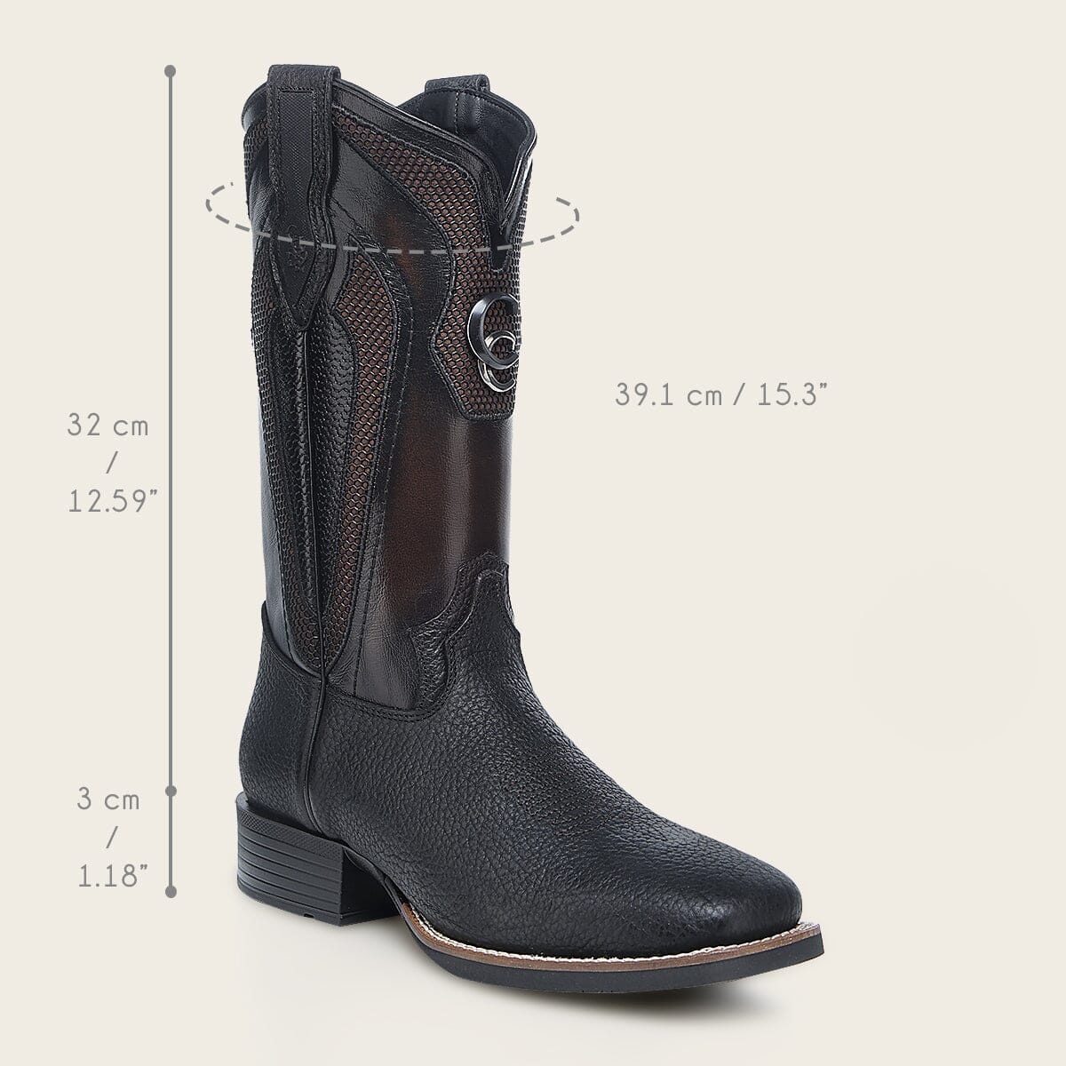Bota rodeo en piel genuina de bisonte para caballero