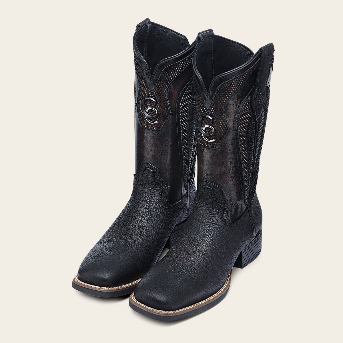 Bota rodeo en piel genuina de bisonte para caballero