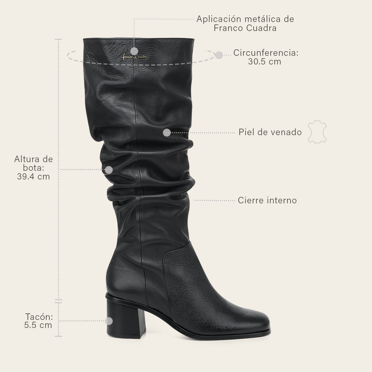 Bota alta de vestir en piel genuina de venado para dama