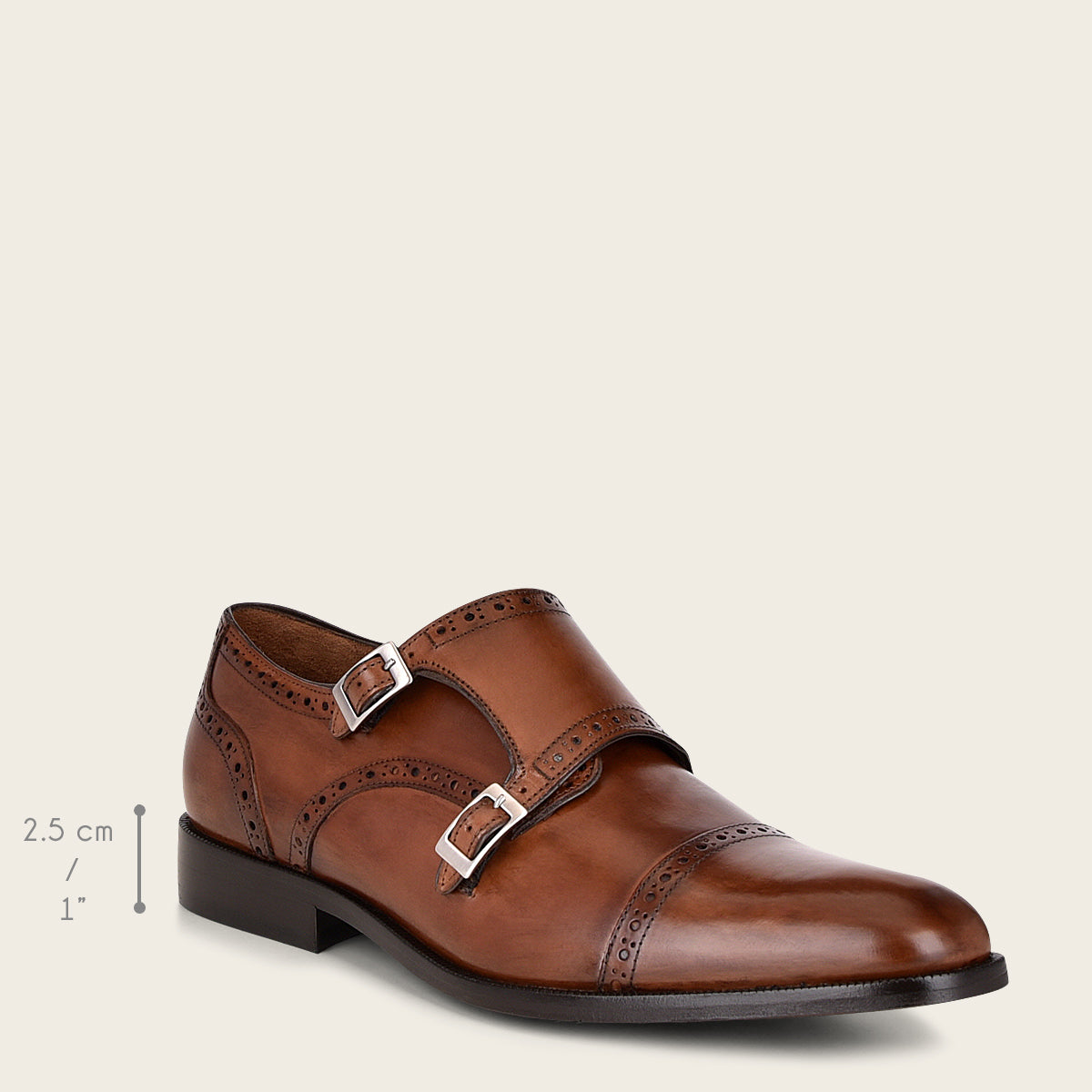 Zapato monkstrap para caballero en piel genuina de becerro