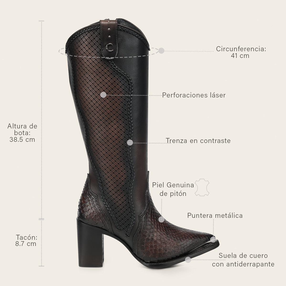 Bota en piel genuina de pitón para dama