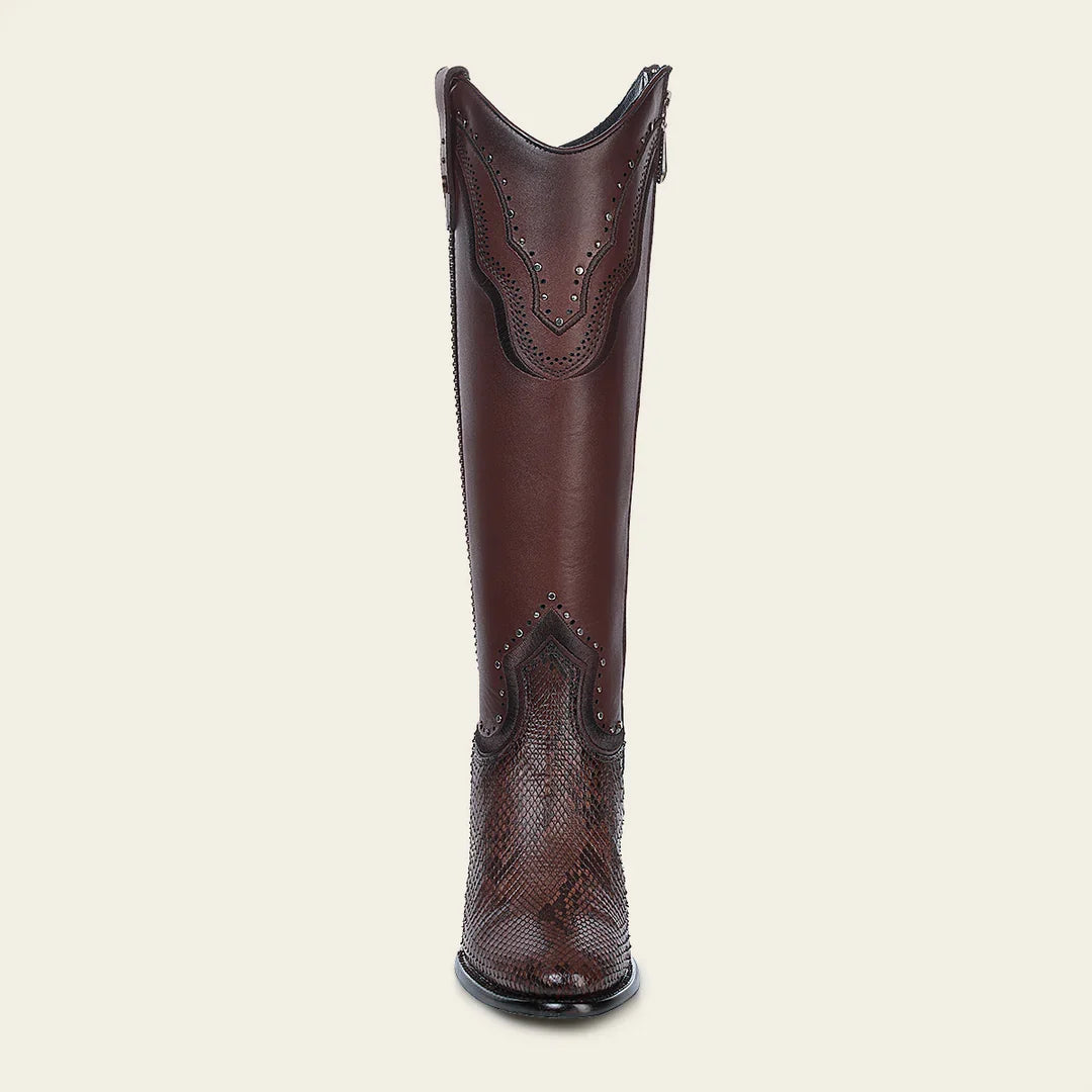 Botas vaqueras para mujer de piel de pitón en color chocolate