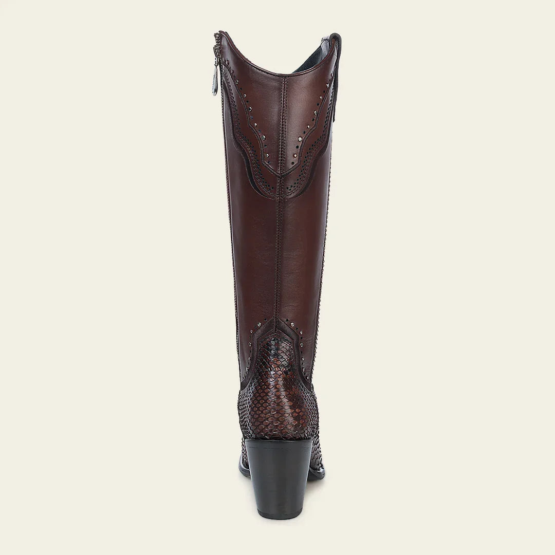 Botas vaqueras para mujer de piel de pitón en color chocolate