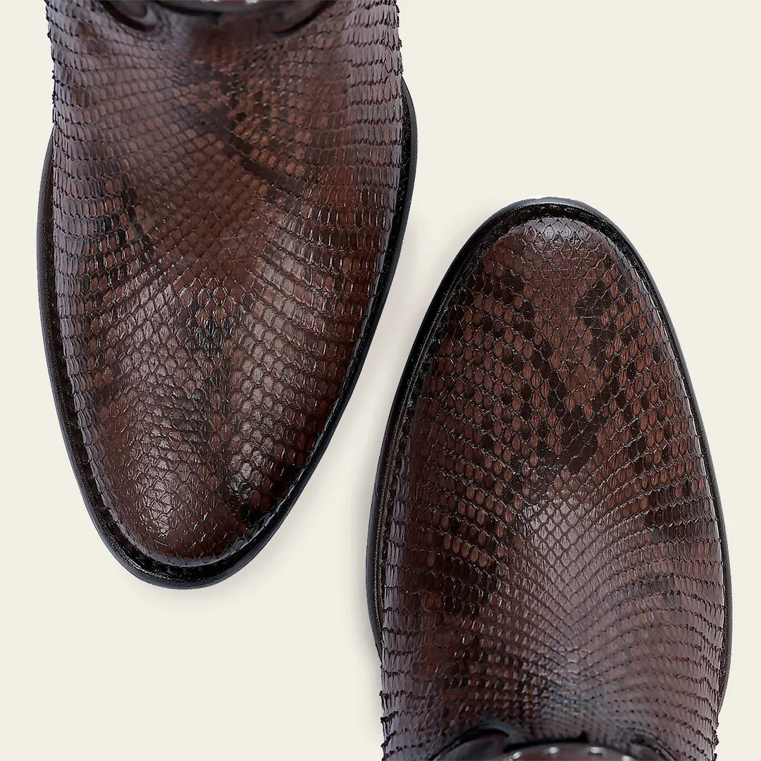 Botas vaqueras para mujer de piel de pitón en color chocolate