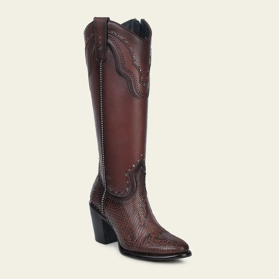 Botas vaqueras para mujer de piel de pitón en color chocolate