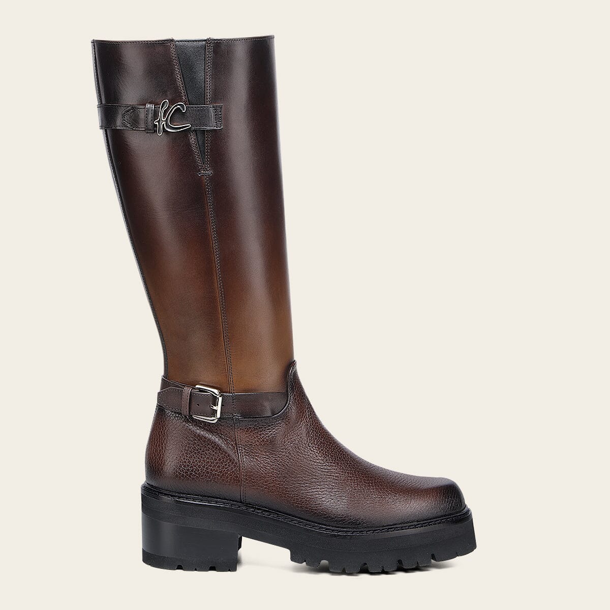 Bota alta en piel genuina de venado para dama