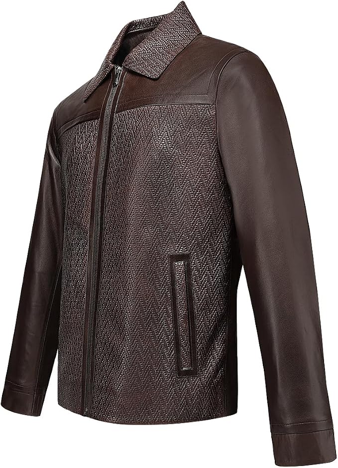 Cuadra Chamarra para Caballero en Piel Genuina de Ovino con Cuello