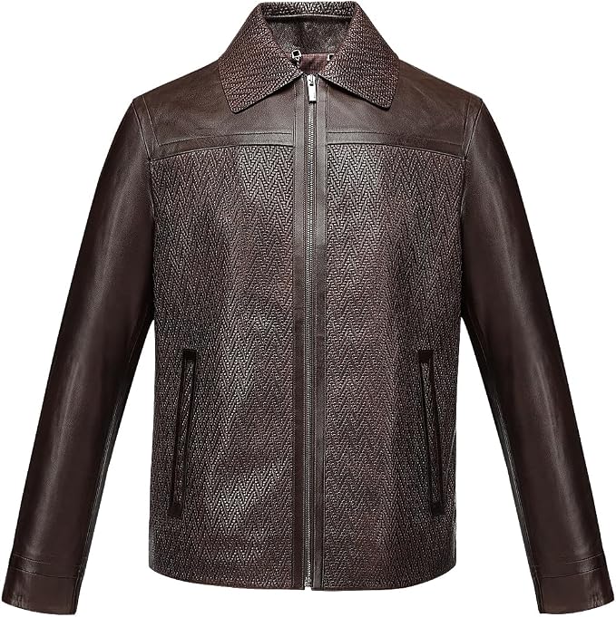 Cuadra Chamarra para Caballero en Piel Genuina de Ovino con Cuello