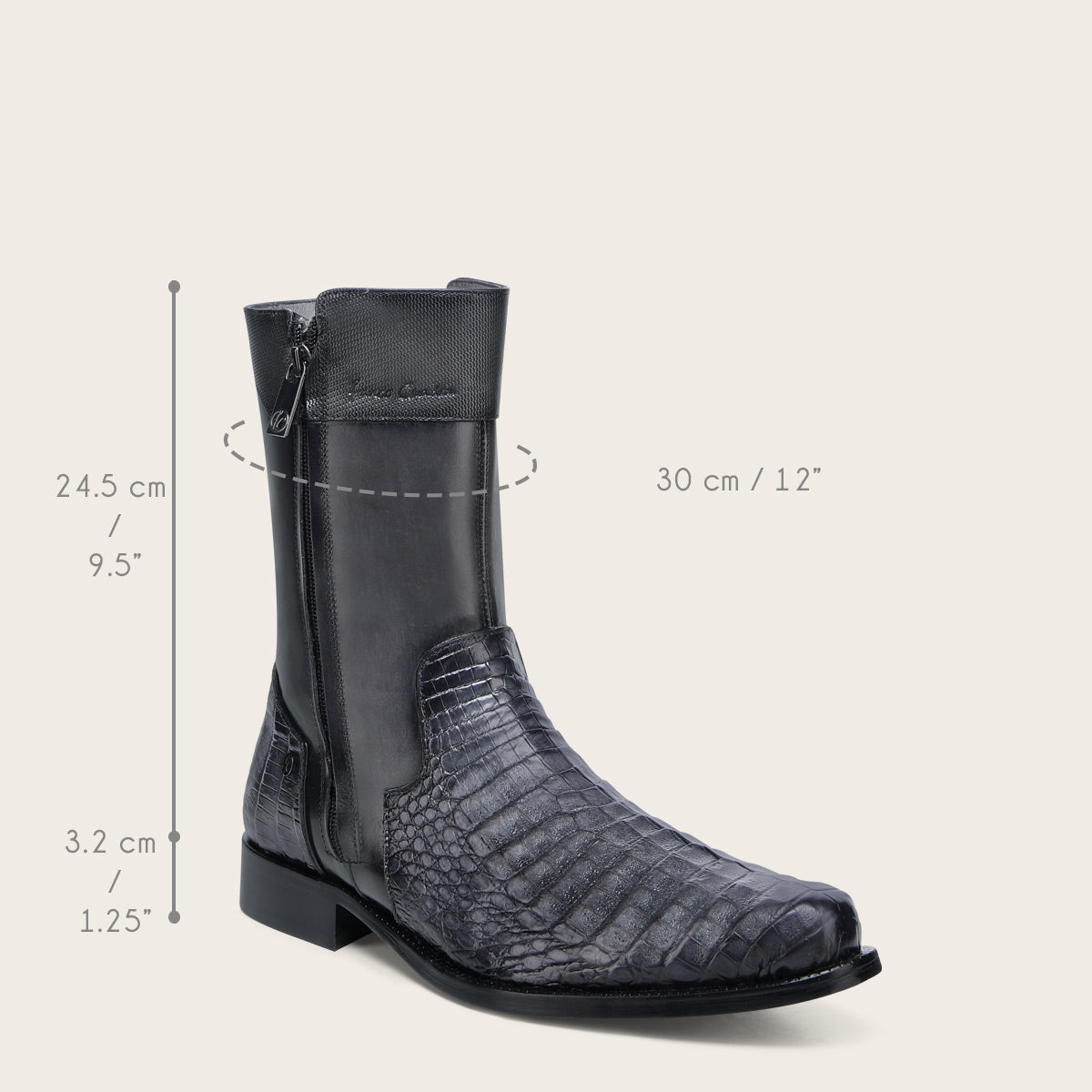 Botin de vestir en piel genuina de caimán para caballero
