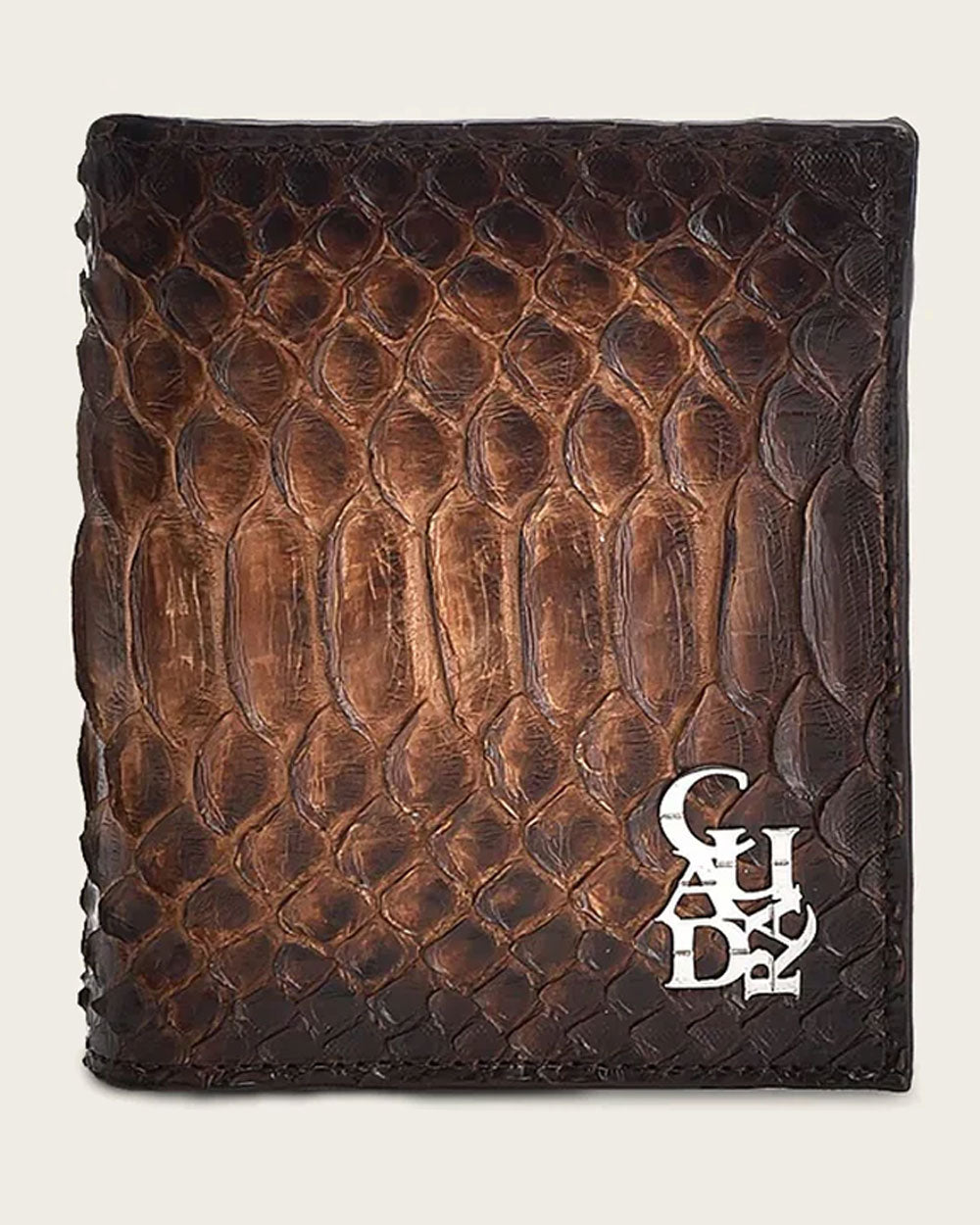 Cartera de piel exótica hecha a mano en color miel