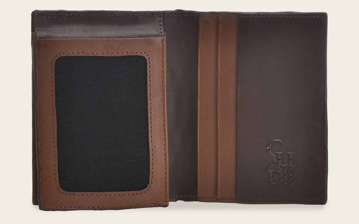 Cartera de piel exótica hecha a mano en color miel