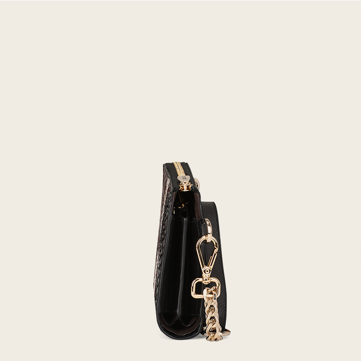 Cartera de mano para mujer de piel de pitón marrón con correa de cadena