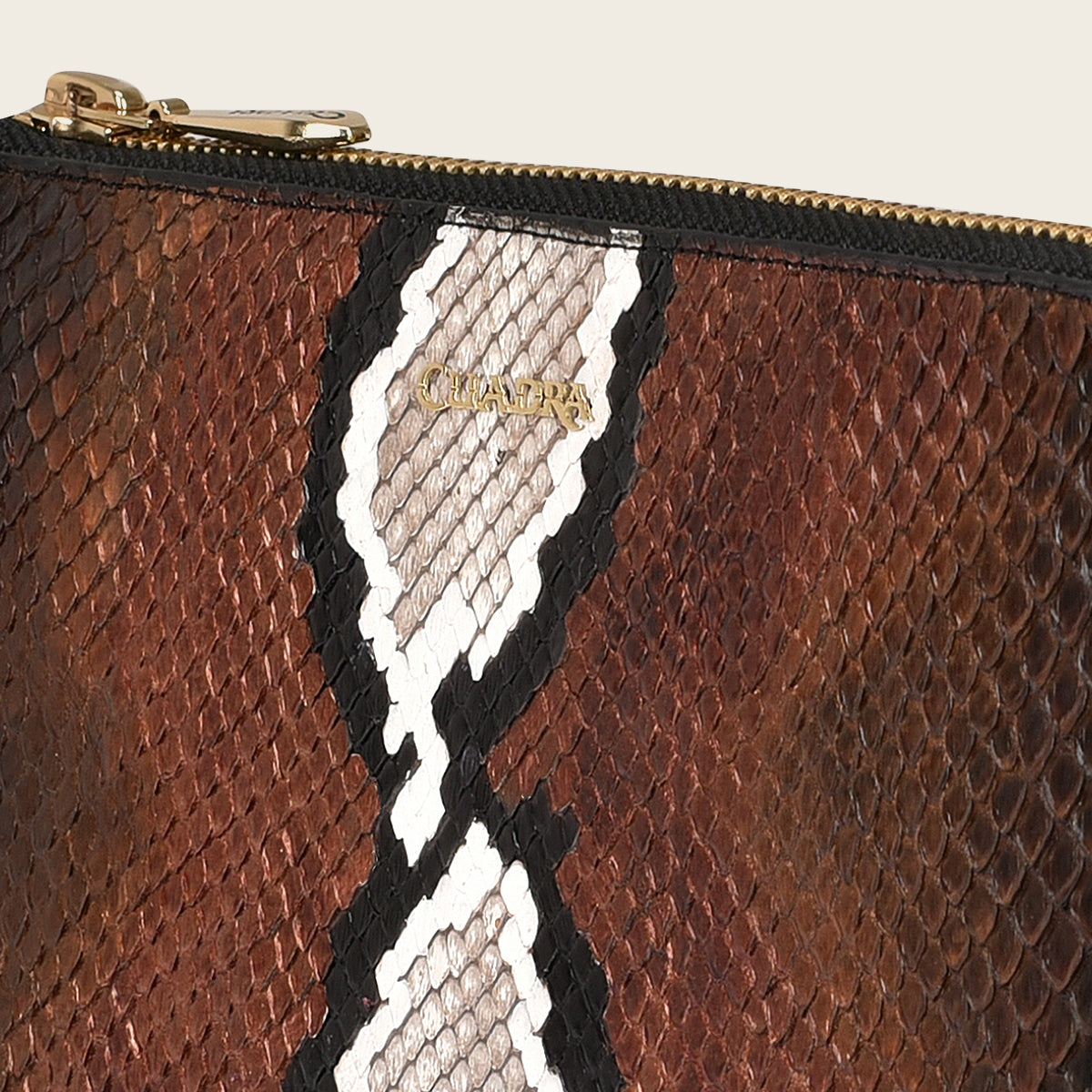 Cartera de mano para mujer de piel de pitón marrón con correa de cadena