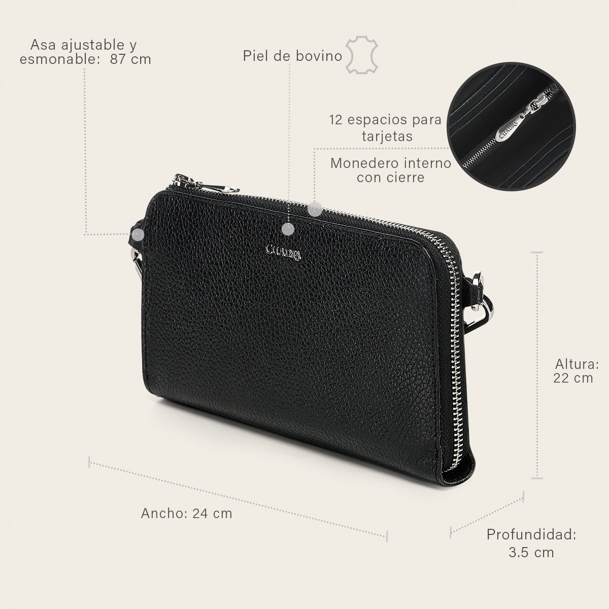 Cartera en piel genuina para dama