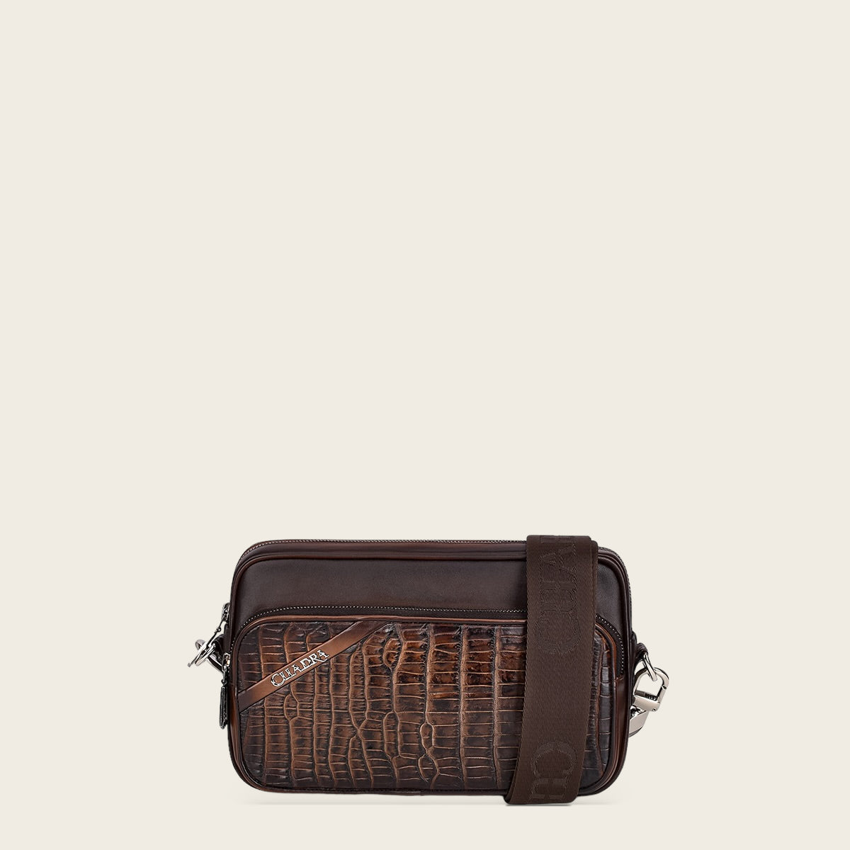 Bolso de hombro hecho a mano en piel exótica marrón
