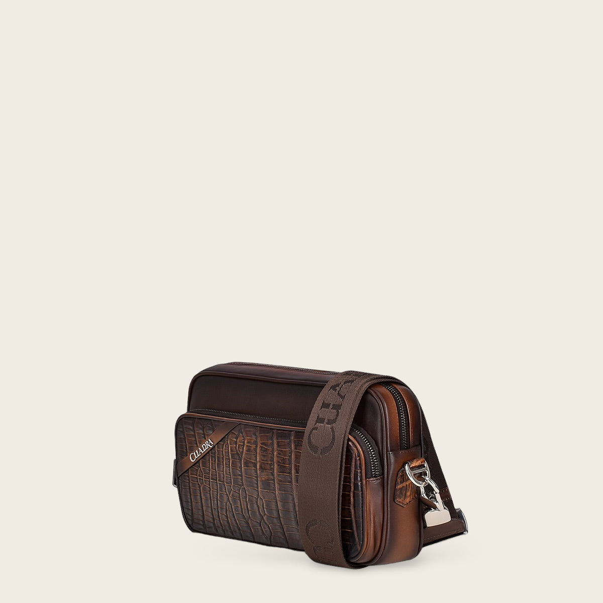 Bolso de hombro hecho a mano en piel exótica marrón