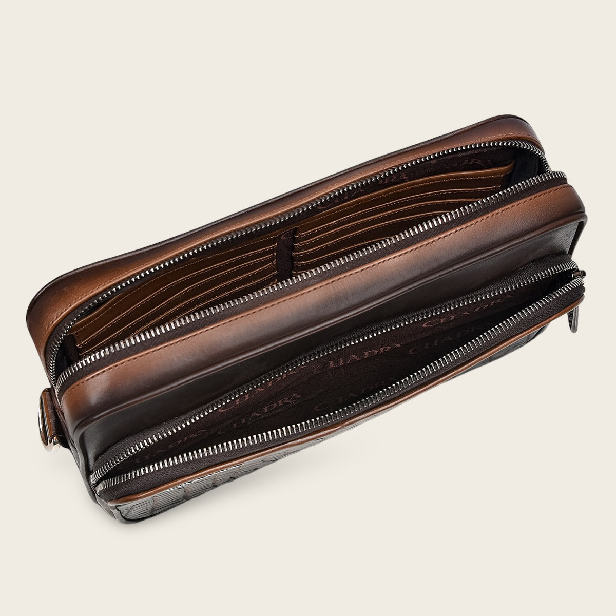 Bolso de hombro hecho a mano en piel exótica marrón