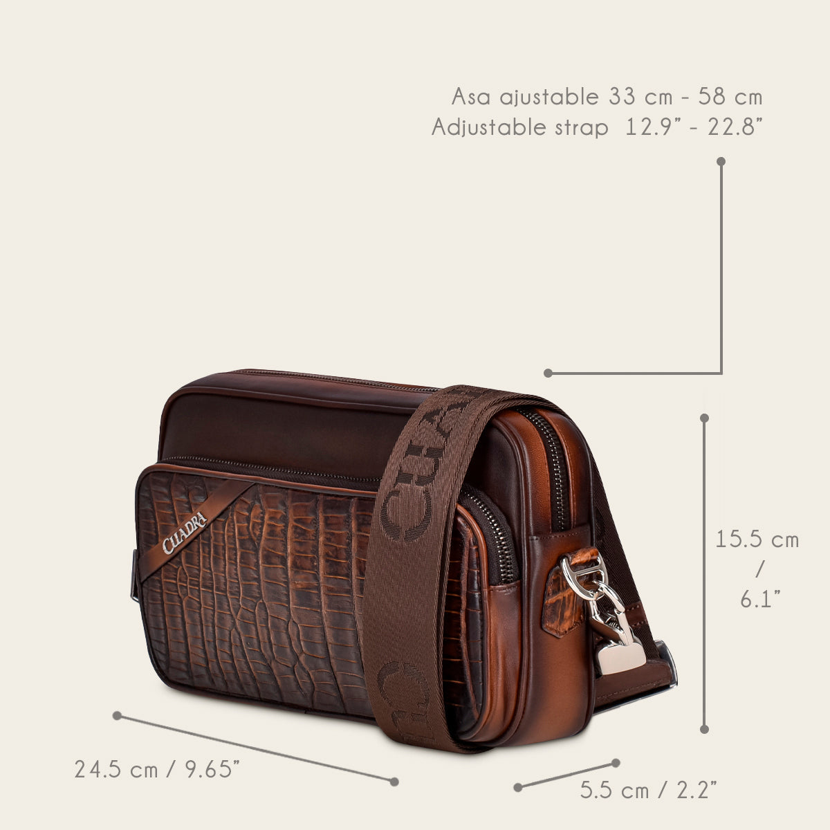 Bolso de hombro hecho a mano en piel exótica marrón