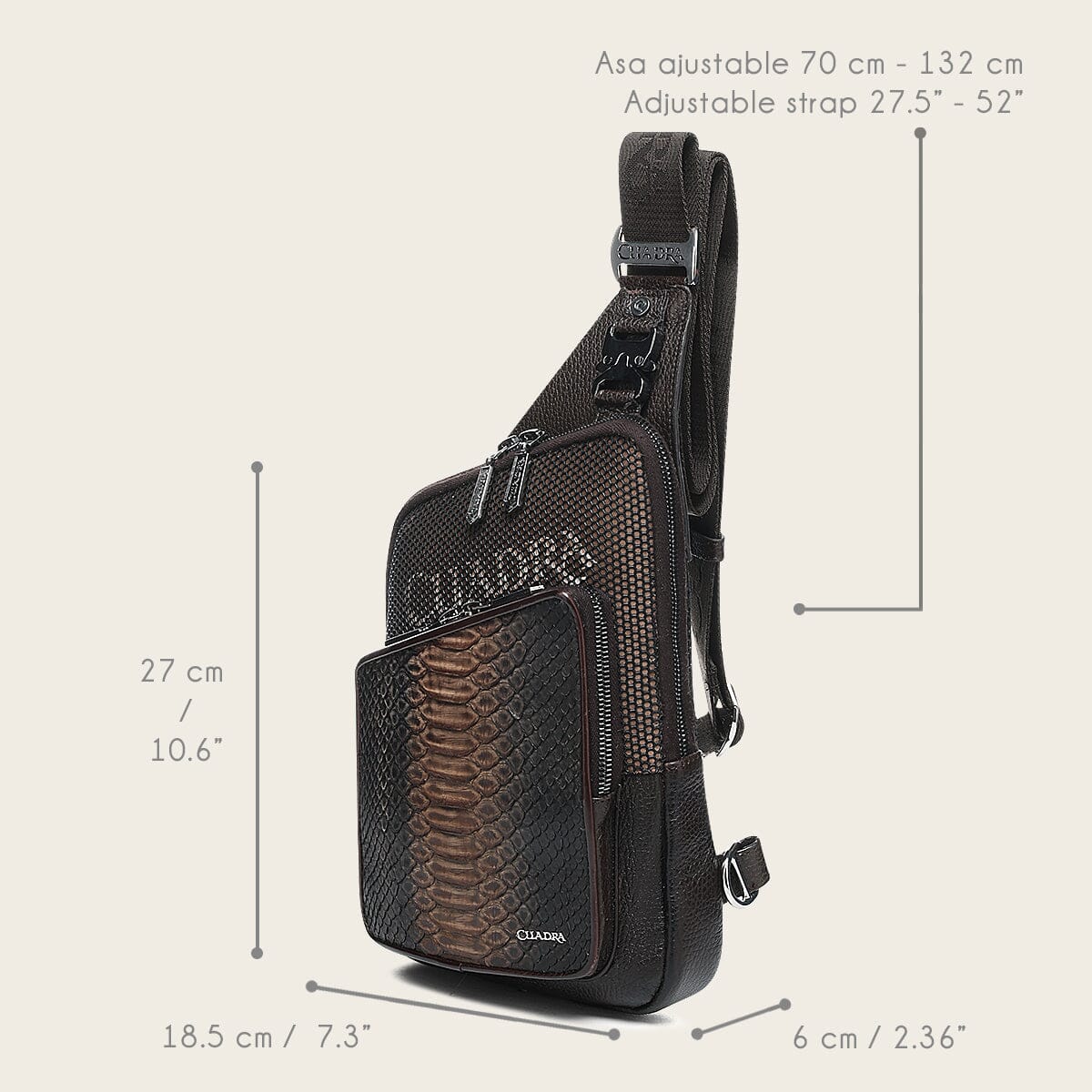 Bandolera en piel genuina de pitón para caballero