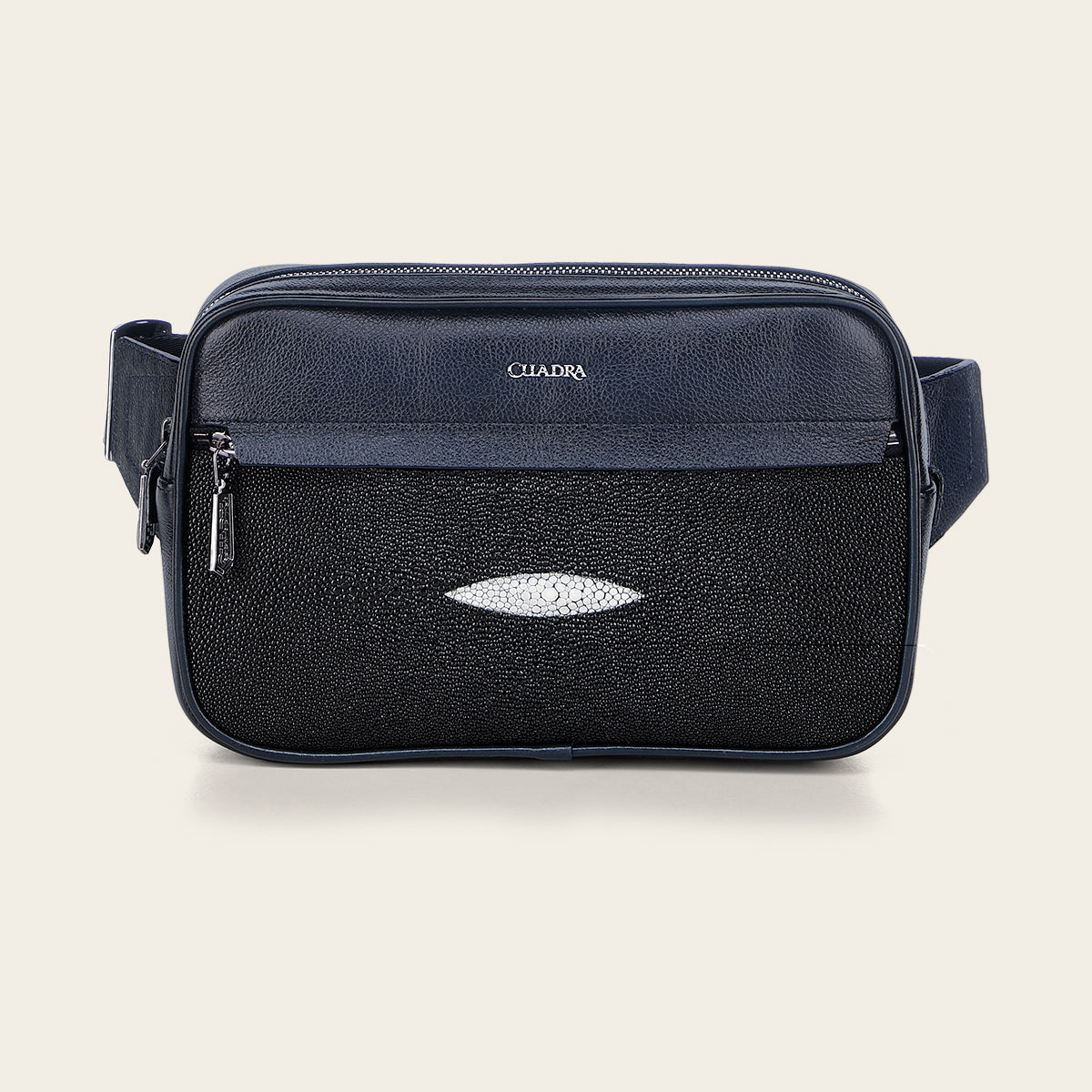 Bolso cruzado de piel de mantarraya negra para hombre