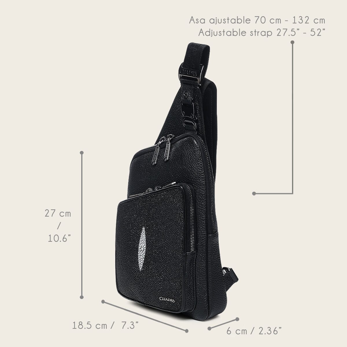 Bandolera en piel genuina de mantarraya para caballero