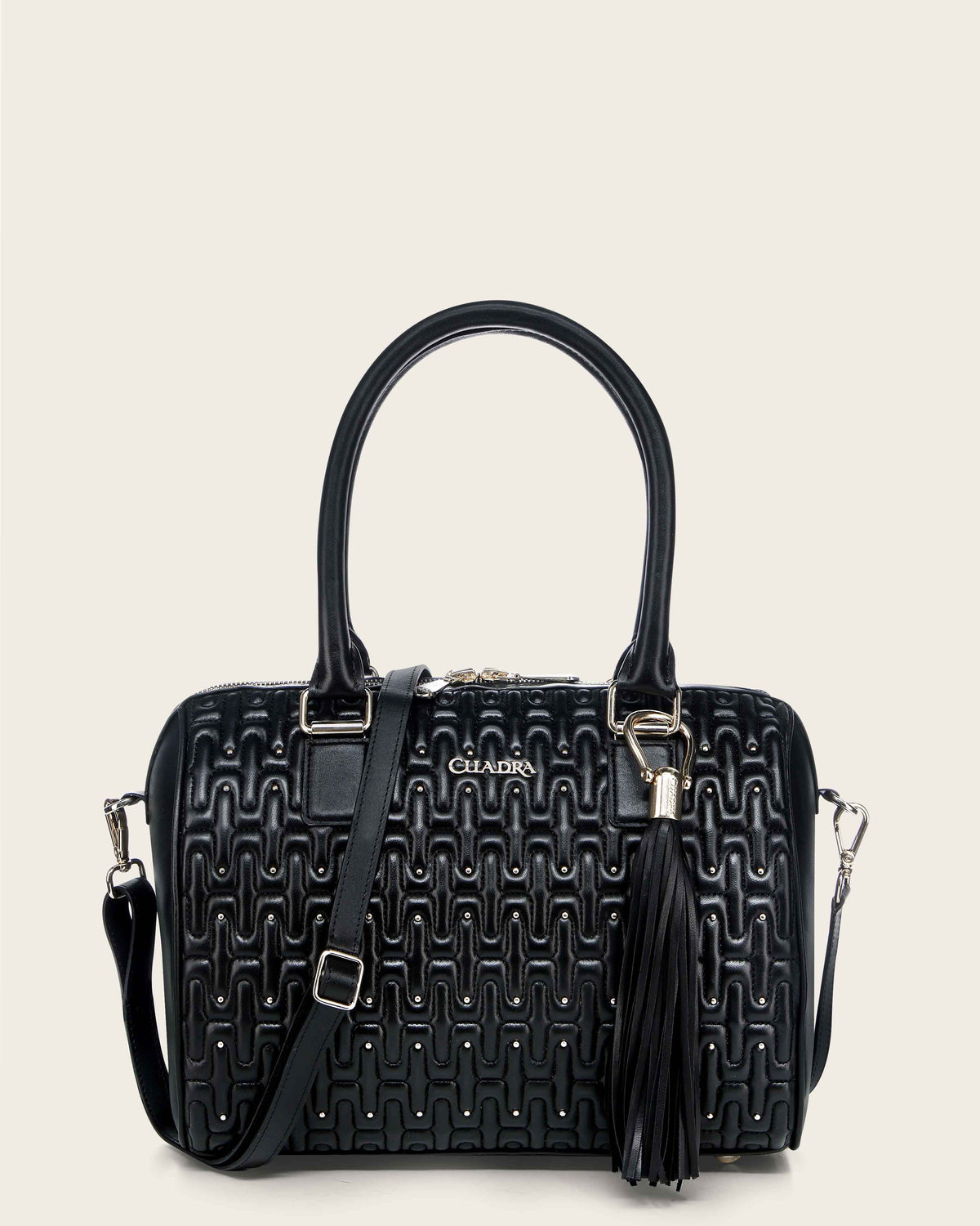Elegante bolso negro para mujer en auténtica piel de cordero.