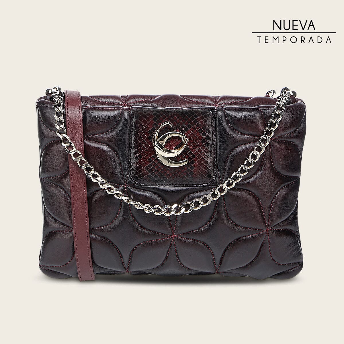 Bolso de hombro en piel genuina de pitón para dama