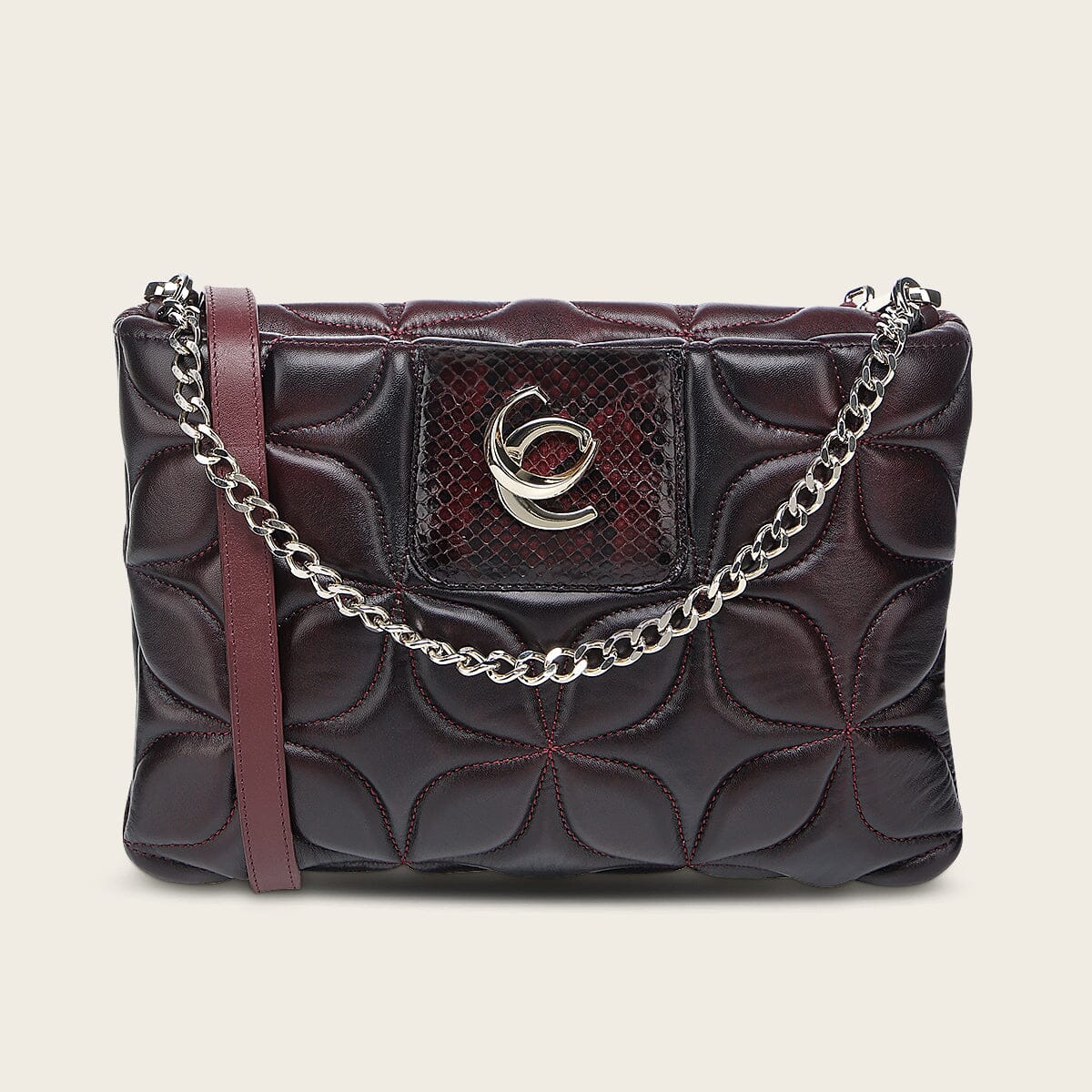 Bolso de hombro en piel genuina de pitón para dama