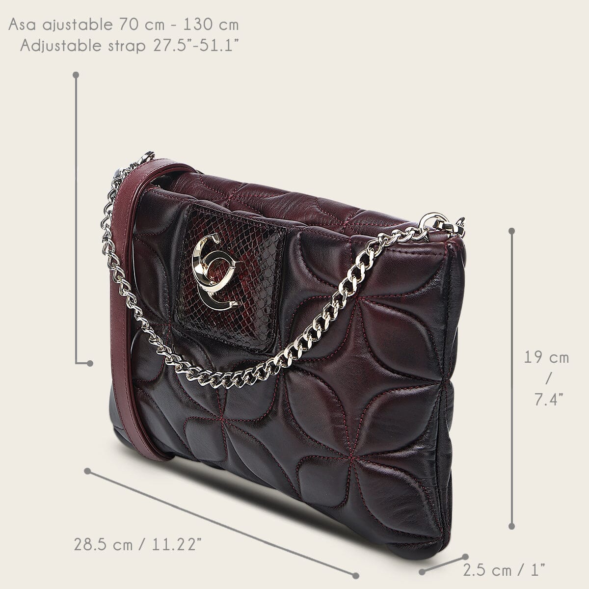 Bolso de hombro en piel genuina de pitón para dama