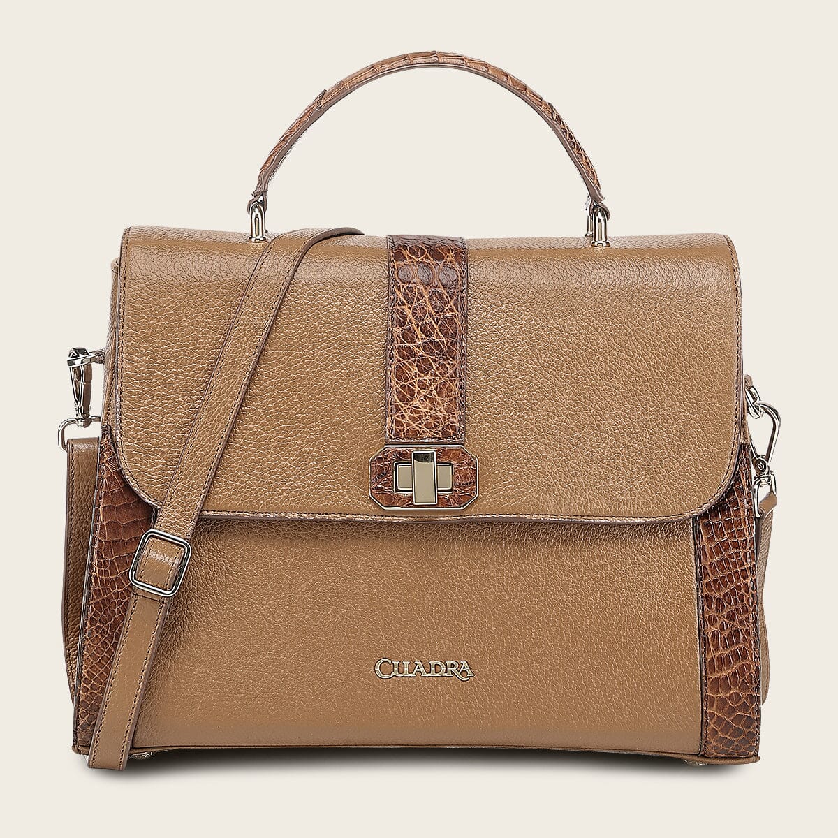 Bolso satchel en piel genuina de alligátor para dama