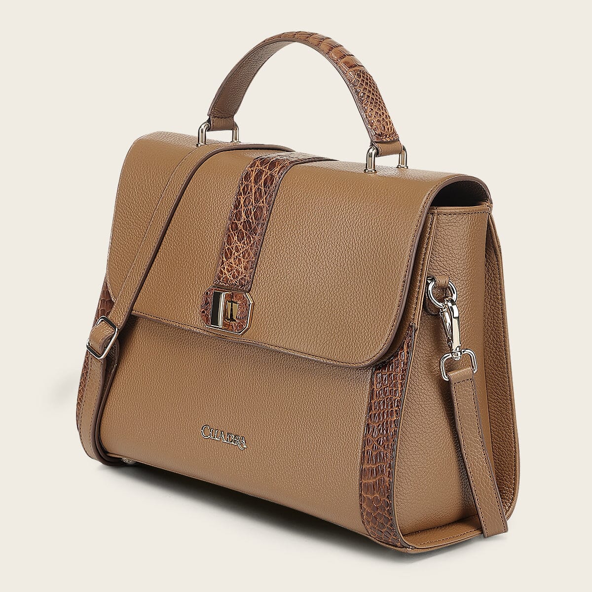 Bolso satchel en piel genuina de alligátor para dama