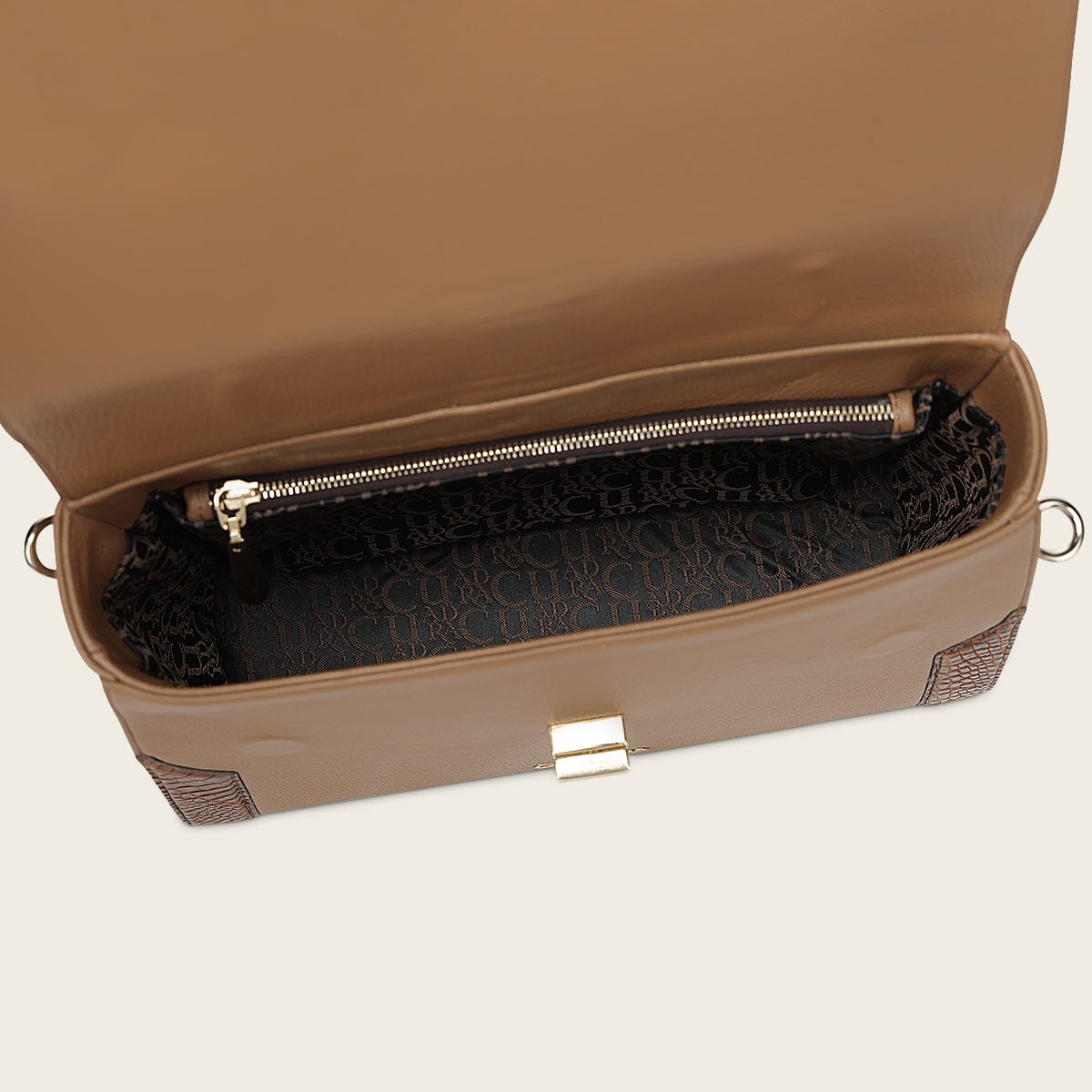 Bolso satchel en piel genuina de alligátor para dama
