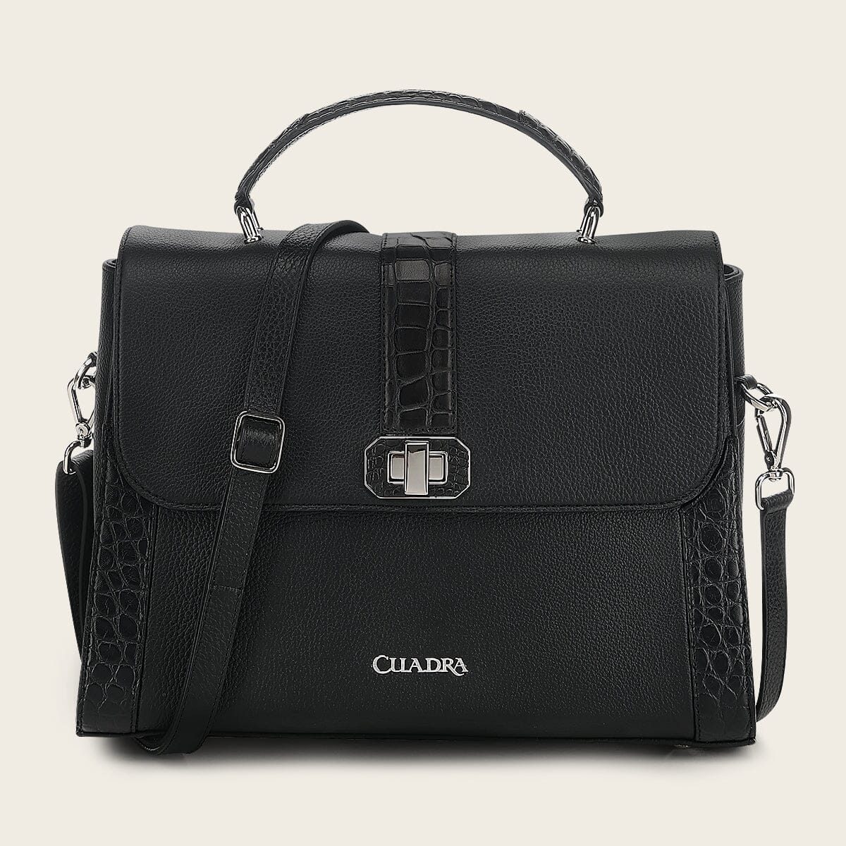 Bolso satchel en piel genuina de alligátor para dama