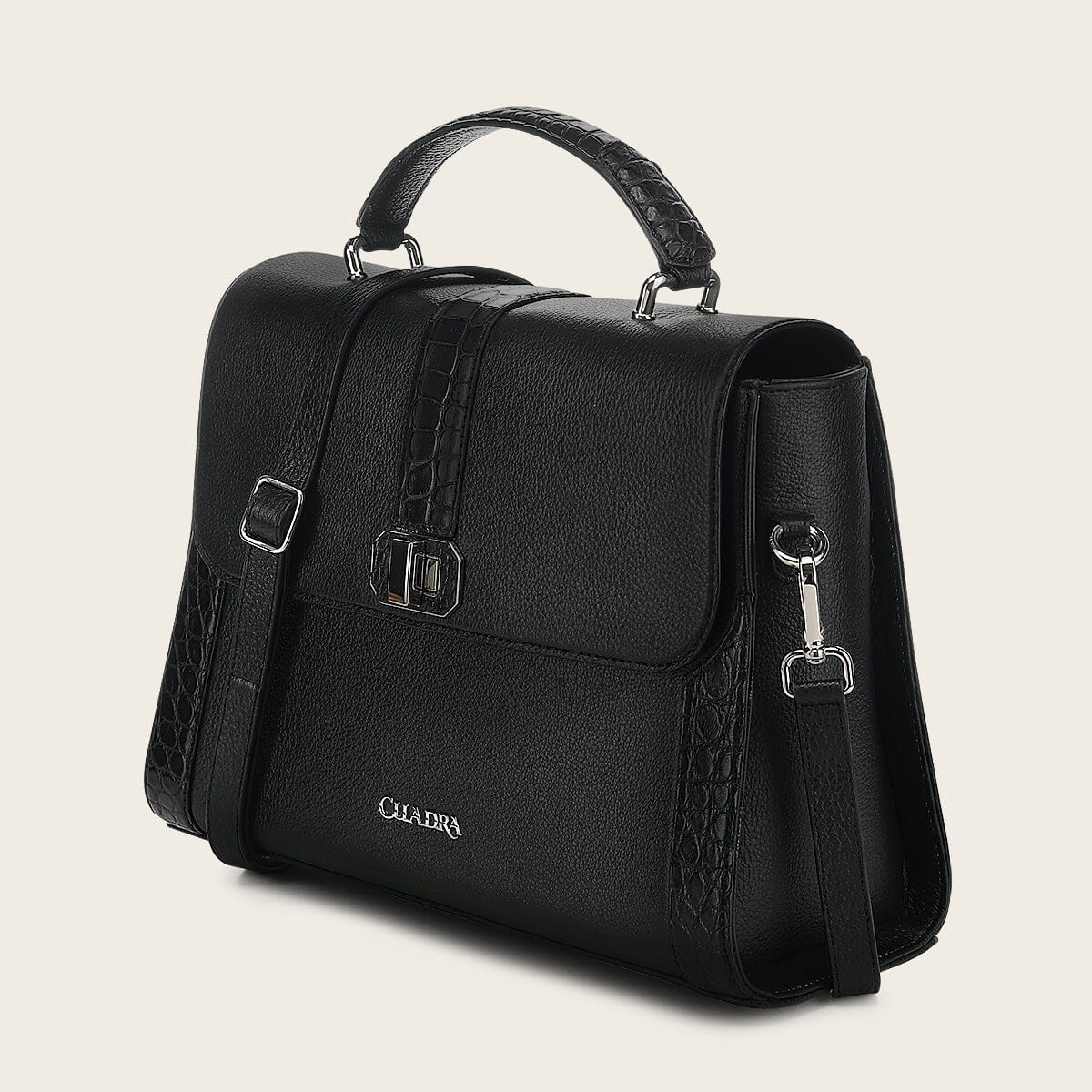 Bolso satchel en piel genuina de alligátor para dama